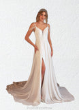 Kamryn A-Line Sequins Chiffon Cathedral Train Dress Diamond White STKP0022782