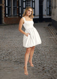 Ali A-Line Satin Mini Dress with Pockets Diamond White STKP0022783