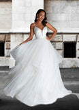 Sofia Ball-Gown Ruched Satin Sweep Train Dress Diamond White STKP0022785