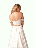 Claire A-Line Off the Shoulder Crepe Back Satin Chapel Train Dress Diamond White STKP0022787