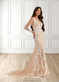 Lilith Mermaid Sequins Tulle Chapel Train Dress Diamond White/Sand STKP0022799