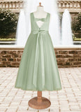 Jan A-Line Pleated Matte Satin Tea-Length Dress Dusty Sage STKP0022804