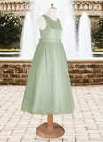 Jan A-Line Pleated Matte Satin Tea-Length Dress Dusty Sage STKP0022804