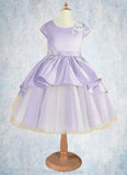 Elliana Ball-Gown Lace Matte Satin Knee-Length Dress Lilac/Ivory STKP0022807