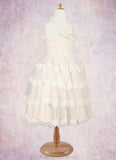 Jaylynn A-Line Lace Tulle Knee-Length Dress Diamond White/Champagne STKP0022809