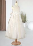 Katelynn A-Line Lace Tulle Ankle-Length Dress Diamond White/Champagne STKP0022810