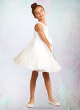 Riley A-Line Lace Organza Knee-Length Dress Diamond White STKP0022811