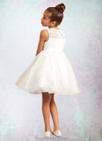 Riley A-Line Lace Organza Knee-Length Dress Diamond White STKP0022811