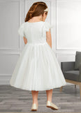 Alison A-Line Lace Tulle Knee-Length Dress Diamond White STKP0022813