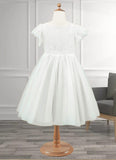 Alison A-Line Lace Tulle Knee-Length Dress Diamond White STKP0022813