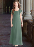 Sloane A-Line Bow Chiffon Floor-Length Junior Bridesmaid Dress Eucalyptus STKP0022847