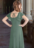 Sloane A-Line Bow Chiffon Floor-Length Junior Bridesmaid Dress Eucalyptus STKP0022847