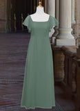 Sloane A-Line Bow Chiffon Floor-Length Junior Bridesmaid Dress Eucalyptus STKP0022847