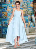 Audrey A-Line Ruched Chiffon Asymmetrical Junior Bridesmaid Dress Sky Blue STKP0022848