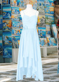 Audrey A-Line Ruched Chiffon Asymmetrical Junior Bridesmaid Dress Sky Blue STKP0022848