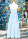 Audrey A-Line Ruched Chiffon Asymmetrical Junior Bridesmaid Dress Sky Blue STKP0022848