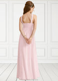 Sharon A-Line Pleated Chiffon Floor-Length Junior Bridesmaid Dress Blushing Pink STKP0022849