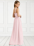 Sharon A-Line Pleated Chiffon Floor-Length Junior Bridesmaid Dress Blushing Pink STKP0022849