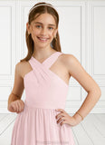 Sharon A-Line Pleated Chiffon Floor-Length Junior Bridesmaid Dress Blushing Pink STKP0022849