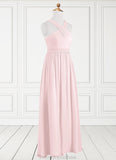 Sharon A-Line Pleated Chiffon Floor-Length Junior Bridesmaid Dress Blushing Pink STKP0022849