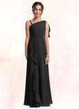 Dulce A-Line Bow Chiffon Floor-Length Junior Bridesmaid Dress black STKP0022850