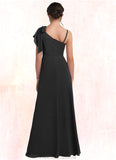 Dulce A-Line Bow Chiffon Floor-Length Junior Bridesmaid Dress black STKP0022850