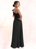 Dulce A-Line Bow Chiffon Floor-Length Junior Bridesmaid Dress black STKP0022850