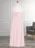 Kyla A-Line Lace Chiffon Floor-Length Junior Bridesmaid Dress Blushing Pink STKP0022853