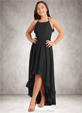 Cristina A-Line Lace Chiffon Asymmetrical Junior Bridesmaid Dress black STKP0022855