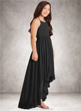 Cristina A-Line Lace Chiffon Asymmetrical Junior Bridesmaid Dress black STKP0022855