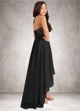 Cristina A-Line Lace Chiffon Asymmetrical Junior Bridesmaid Dress black STKP0022855