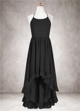 Cristina A-Line Lace Chiffon Asymmetrical Junior Bridesmaid Dress black STKP0022855