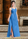 Theresa Pleated Mesh Floor-Length Junior Bridesmaid Dress Blue Jay STKP0022861