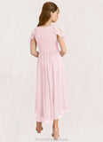 Angeline A-Line Ruched Chiffon Asymmetrical Junior Bridesmaid Dress Blushing Pink STKP0022862