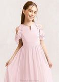 Angeline A-Line Ruched Chiffon Asymmetrical Junior Bridesmaid Dress Blushing Pink STKP0022862