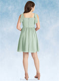 Allisson A-Line Pleated Chiffon Mini Junior Bridesmaid Dress Agave STKP0022864