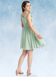 Allisson A-Line Pleated Chiffon Mini Junior Bridesmaid Dress Agave STKP0022864