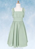 Allisson A-Line Pleated Chiffon Mini Junior Bridesmaid Dress Agave STKP0022864