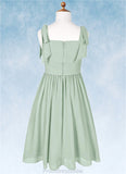 Allisson A-Line Pleated Chiffon Mini Junior Bridesmaid Dress Agave STKP0022864