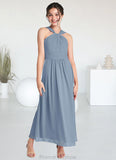 Quinn A-Line Pleated Chiffon Ankle-Length Junior Bridesmaid Dress dusty blue STKP0022866