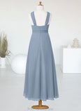 Quinn A-Line Pleated Chiffon Ankle-Length Junior Bridesmaid Dress dusty blue STKP0022866