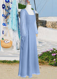 Rosalie A-Line Chiffon Floor-Length Junior Bridesmaid Dress with Pockets Steel Blue STKP0022867