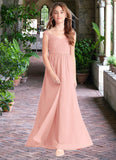 Jacquelyn A-Line Pleated Chiffon Floor-Length Junior Bridesmaid Dress Rosette STKP0022868