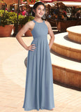 Laura A-Line Lace Chiffon Floor-Length Junior Bridesmaid Dress dusty blue STKP0022871