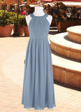 Laura A-Line Lace Chiffon Floor-Length Junior Bridesmaid Dress dusty blue STKP0022871