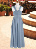 Laura A-Line Lace Chiffon Floor-Length Junior Bridesmaid Dress dusty blue STKP0022871