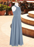 Laura A-Line Lace Chiffon Floor-Length Junior Bridesmaid Dress dusty blue STKP0022871