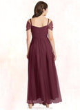 Caroline A-Line Off the Shoulder Tulle Floor-Length Junior Bridesmaid Dress Cabernet STKP0022873