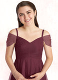 Caroline A-Line Off the Shoulder Tulle Floor-Length Junior Bridesmaid Dress Cabernet STKP0022873