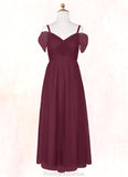 Caroline A-Line Off the Shoulder Tulle Floor-Length Junior Bridesmaid Dress Cabernet STKP0022873